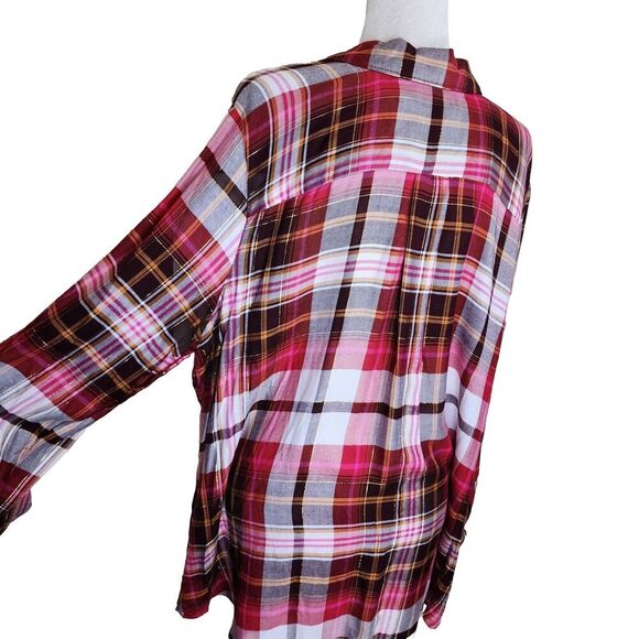Intro. NWT Plaid Shirt Womens 3X Pink Black Rayon Flannel Button Up Tunic Top - Picture 3 of 10